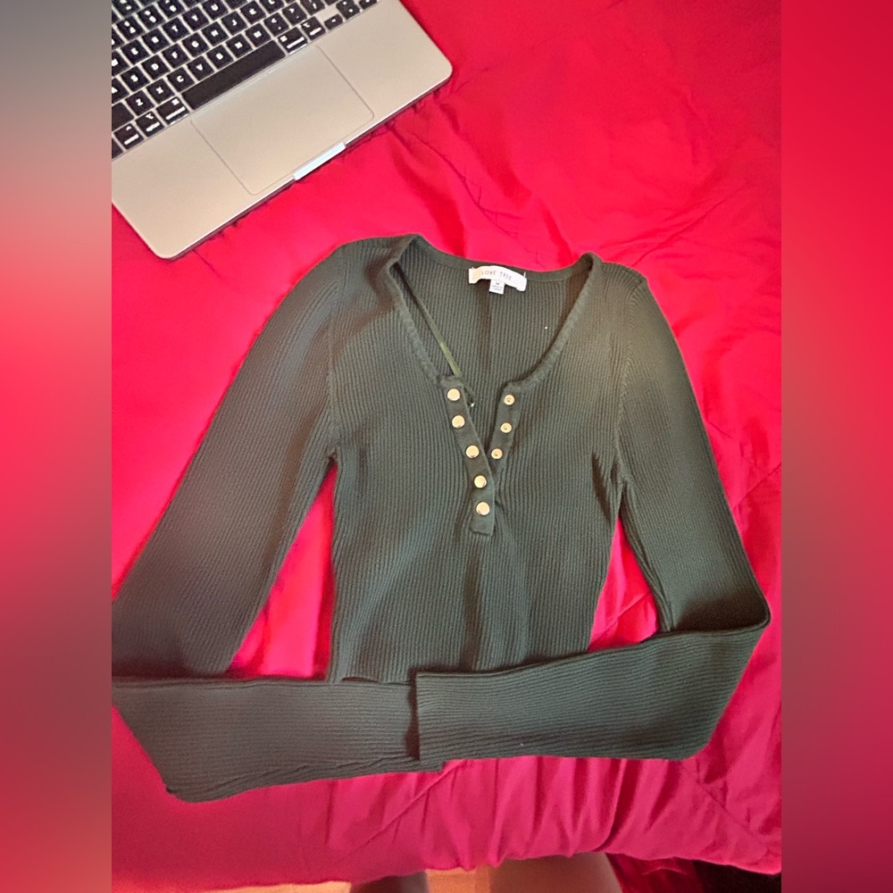 Love Tree Green Ribbed Blouse